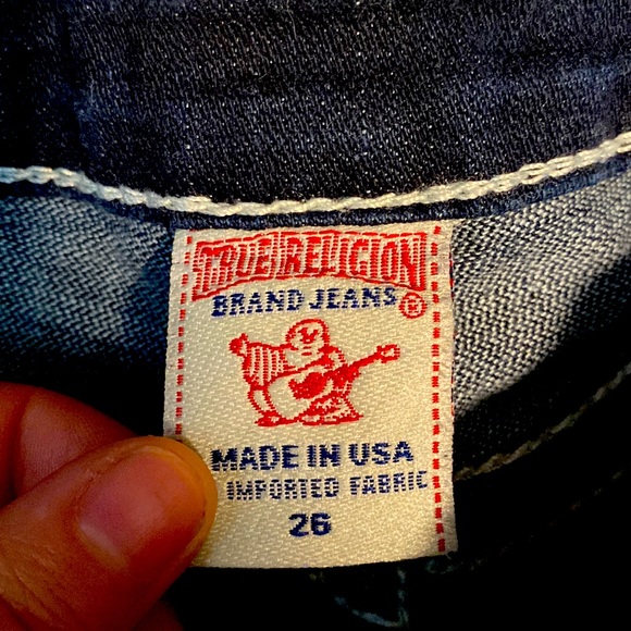 True Religion shorts in size 26. Dark blue, rhinestone, and cuffed. - Picture 3 of 3